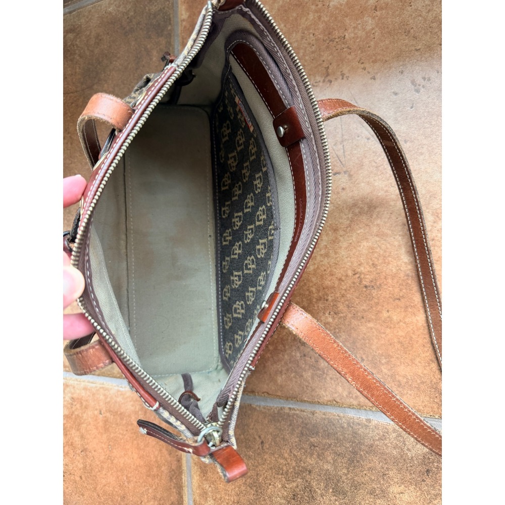 Dooney & Bourke Purse Women's Brown Monogram Tassel Canvas Leather Trim Vintage - Picture 6 of 13